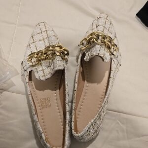 Elegant Cream and Gold Women's Loafers SIZE 40